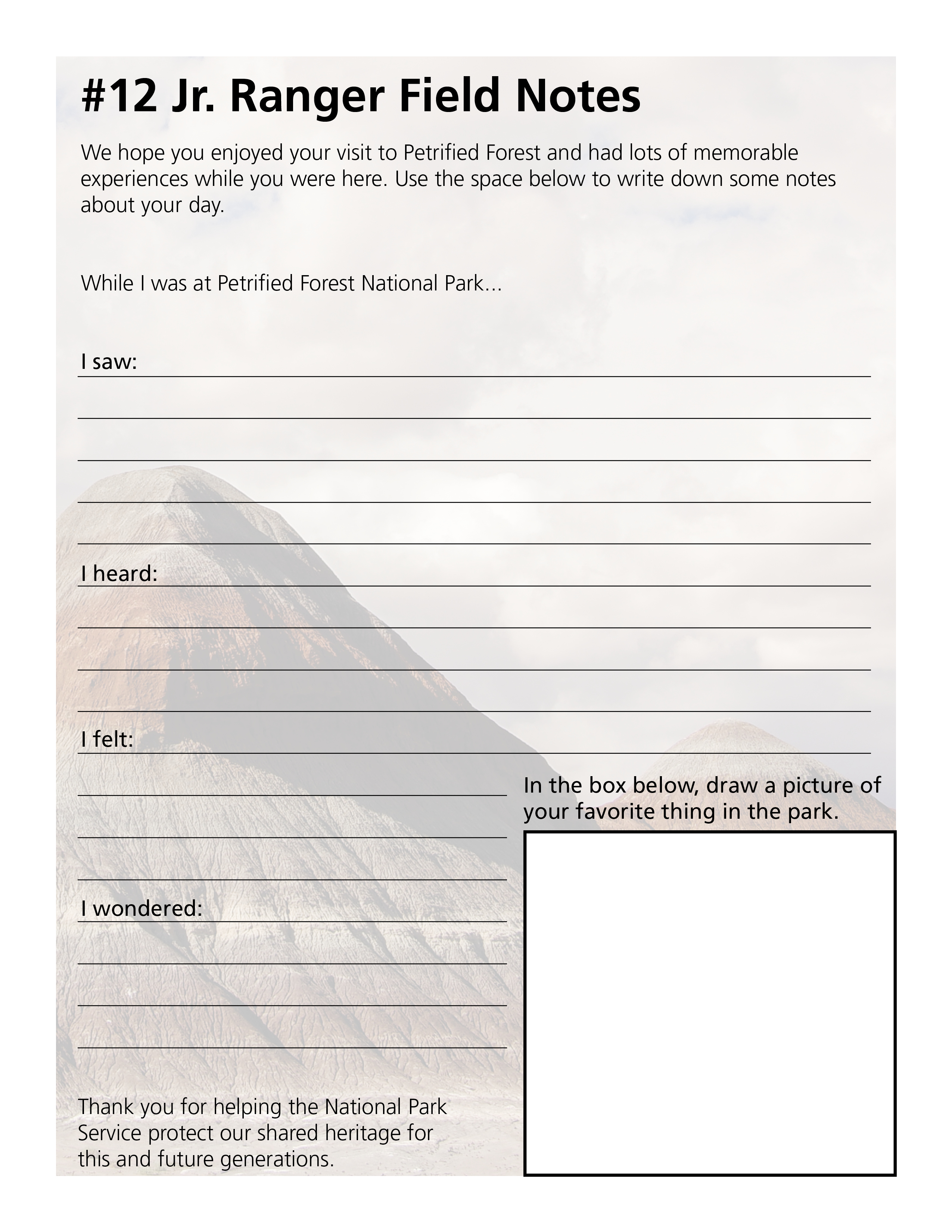 Junior Ranger book page with images and text