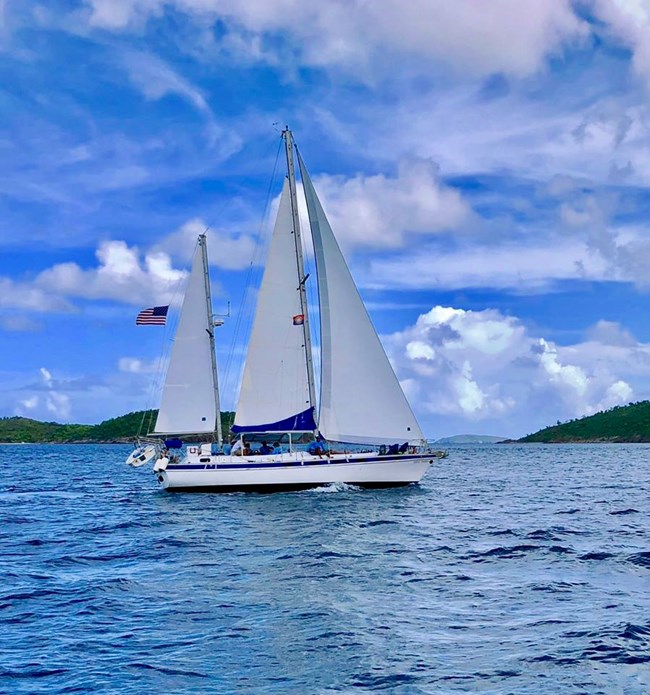 Boy scouts set sail in park waters.