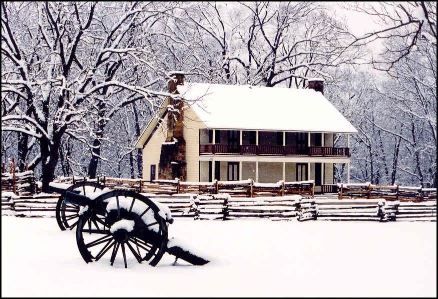 Elkhorn Tavern after a snowfall