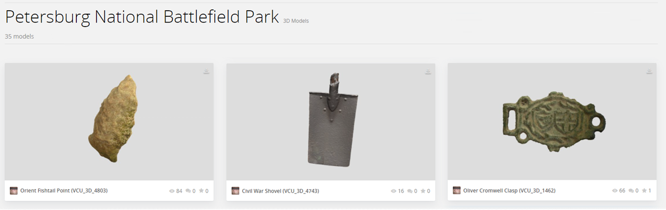Screenshot of SketchFab webpage with an arrowhead found at Petersburg National Battlefield.