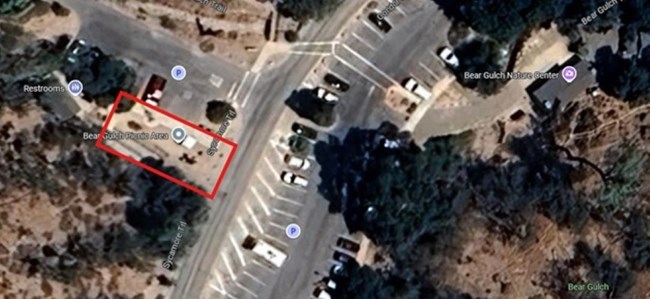 Aerial map of East Side Bear Gulch- East of restroom facility to Bear Gulch Road between edge of Condor Gulch Parking Lot and retaining wall