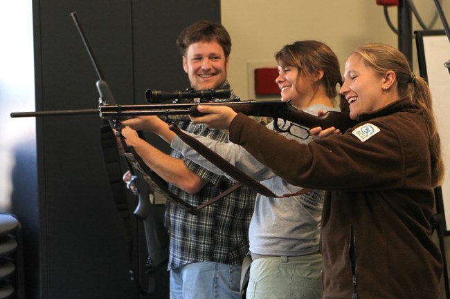 Biologists, interns, and hunters attend a non-lead shooting demonstration.