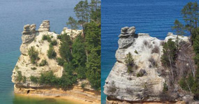 Miners Castle before and after a rockfall on April 13, 2006.
