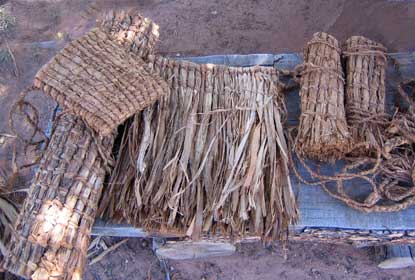 Bark items: mat, bag, skirt, leggings