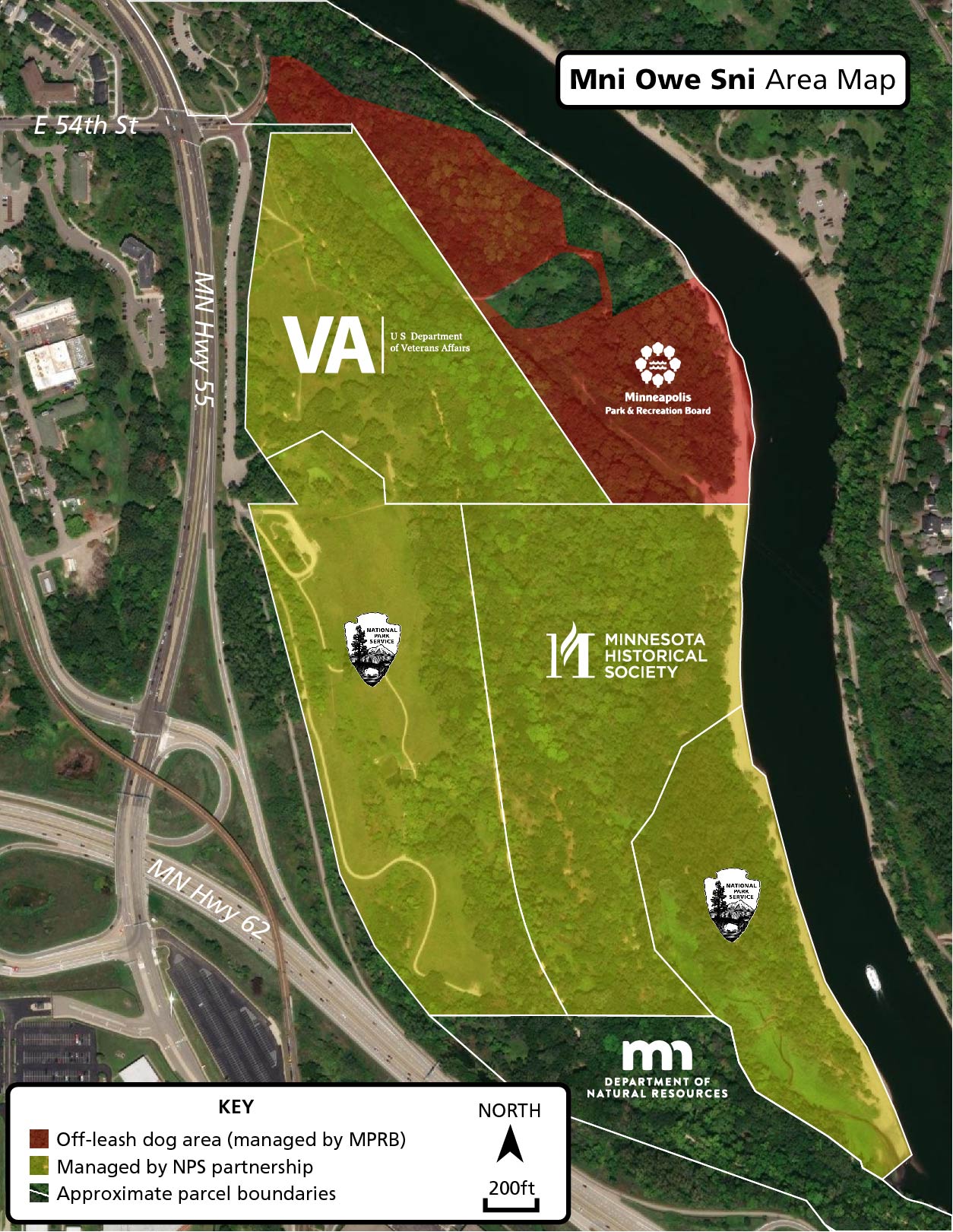 Map showing the management areas of the Mni Owe Sni area