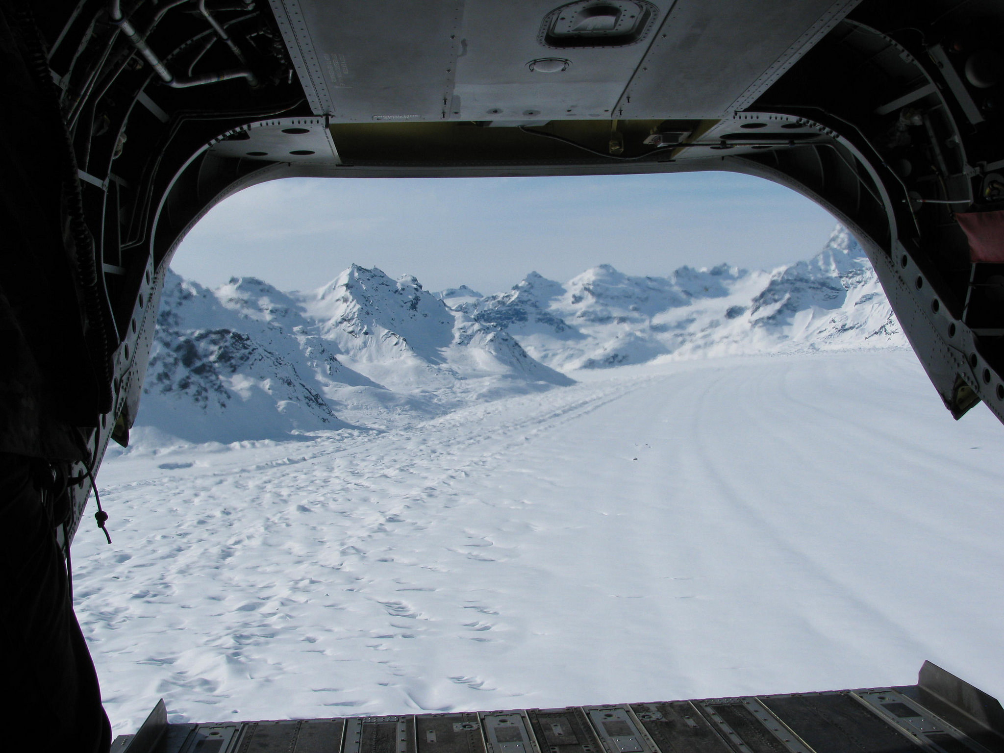 First glimpse of Basecamp out of the back of the CH-47 Helicopter
