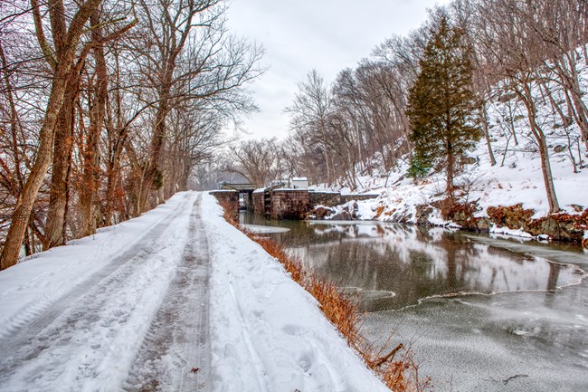 C&O Canal Lock 19 with a layer of snow and ice