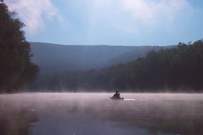 kayak, mist, river