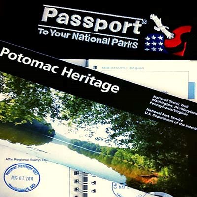 Potomac Heritage Trail passport cancellation stamp and book