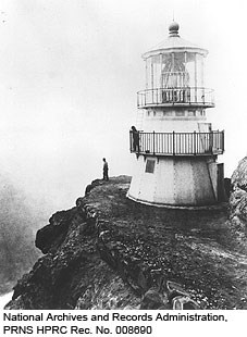 1870 Historic photo of the Point Reyes Lighthouse. National Archives and Records Administration, PRNS HPRC Rec. No. 008690.