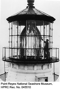Lighthouse Keeper cleaning the Fresnel Lens. Point Reyes National Seashore Museum, HPRC Rec. No. 045510.