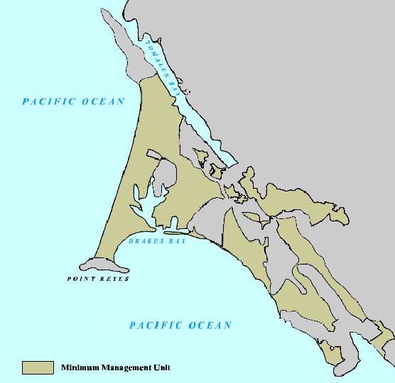 A map of the Minimum Fire Management Units in Point Reyes National Seashore.