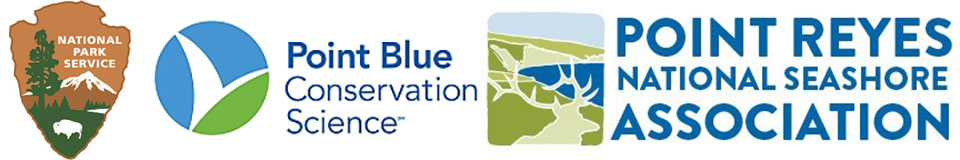 The logos for the National Park Service, Point Blue Conservation Science, and Point Reyes National Seashore Association.