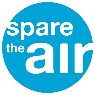 The words "spare the air" in a solid light blue circle.