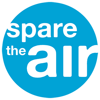 The words "spare the air" in a solid light blue circle.