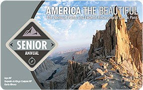 Image of the 2023 Interagency Senior Annual Pass, which features a hiker standing at the edge of a mountain clifftop.