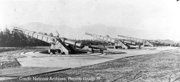 Three 15-inch pneumatic guns at Battery Dynamite