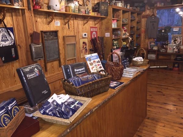 Park store featuring books, patches, and stickers