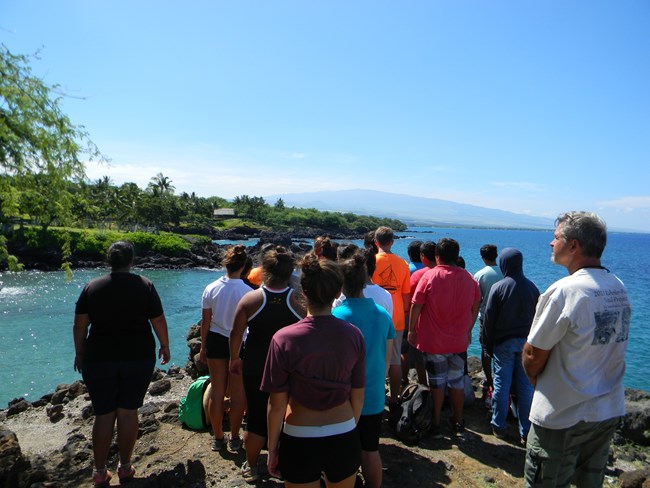 Ranger led hike with students on Ala Kahakai (Coastal Trail)