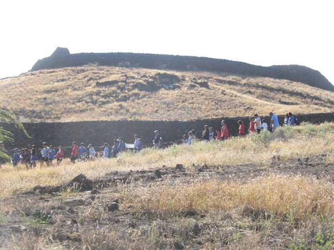 Students hiking with ranger
