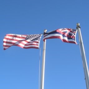 American and Hawaiian flags at Visitor Center.