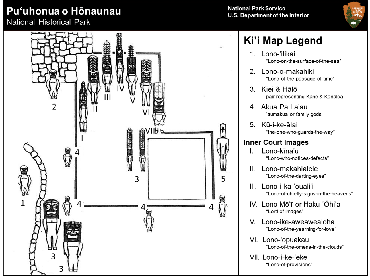 A map showing the names of the kiʻi at Hale o Keawe