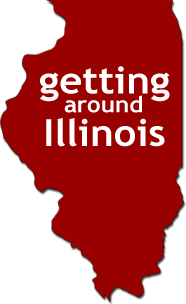Red silhouette of Illinois with "Getting Around Illinois" text within the image.