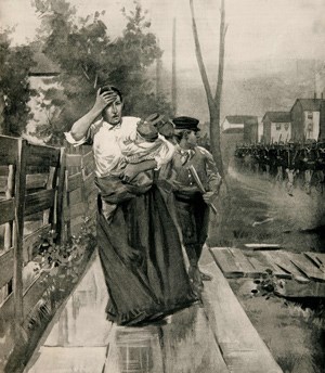 Magazine Illustration of Woman Leaning on a Fence while Holding a Baby.