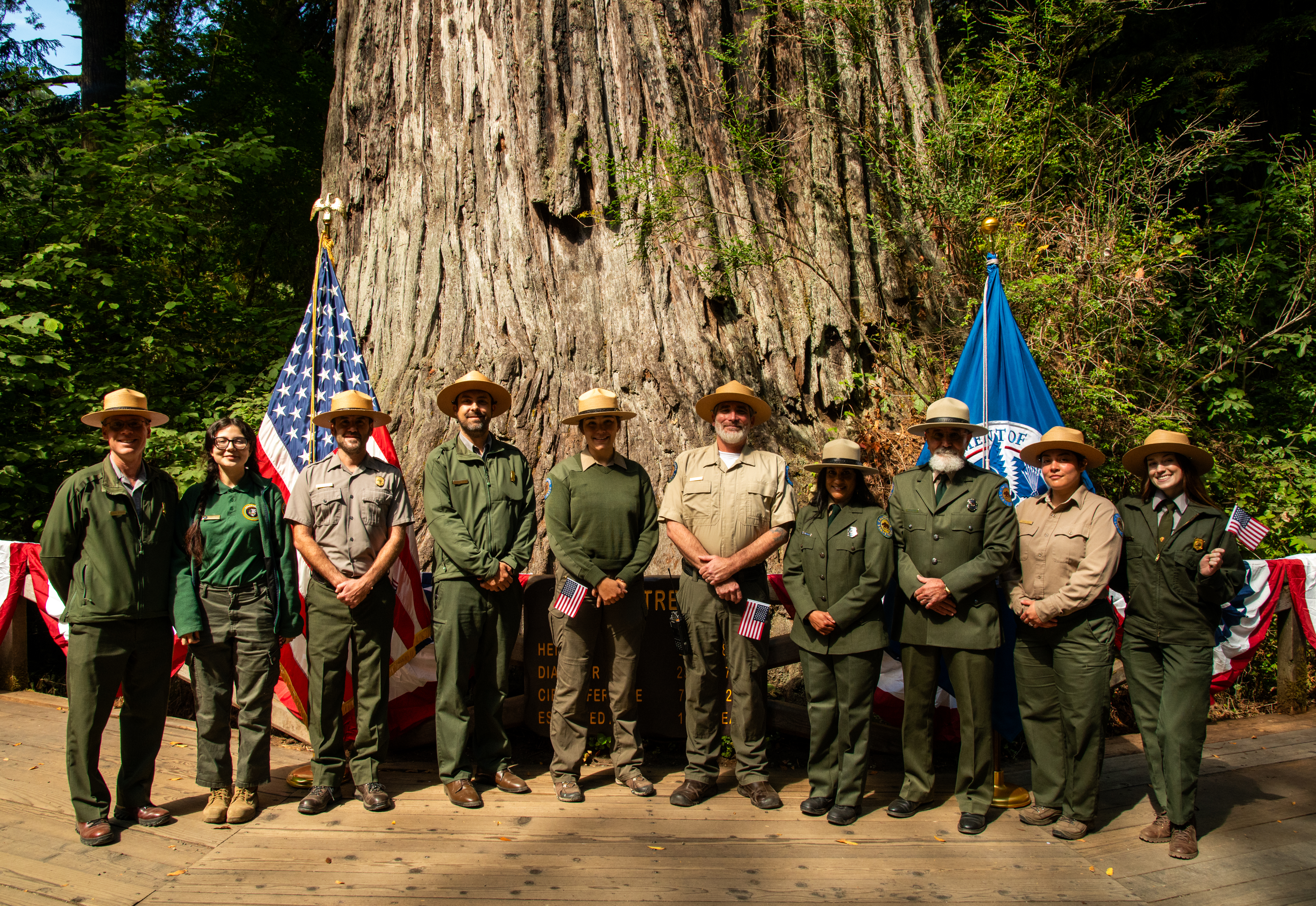 A group of Redwood National and State Park employees and volunteers.