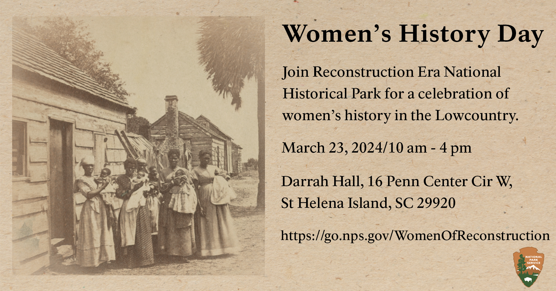 Infographic Highlighting Womens History Day Event at Darrah Hall on March 23