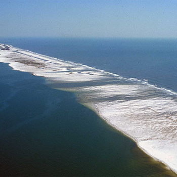 Aerial photo of a barrier island.