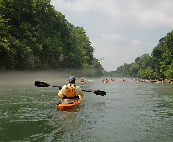 Kayakers on the Chattahoochee River on a warm summer day