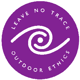 Purple stylized "Leave No Trace" logo