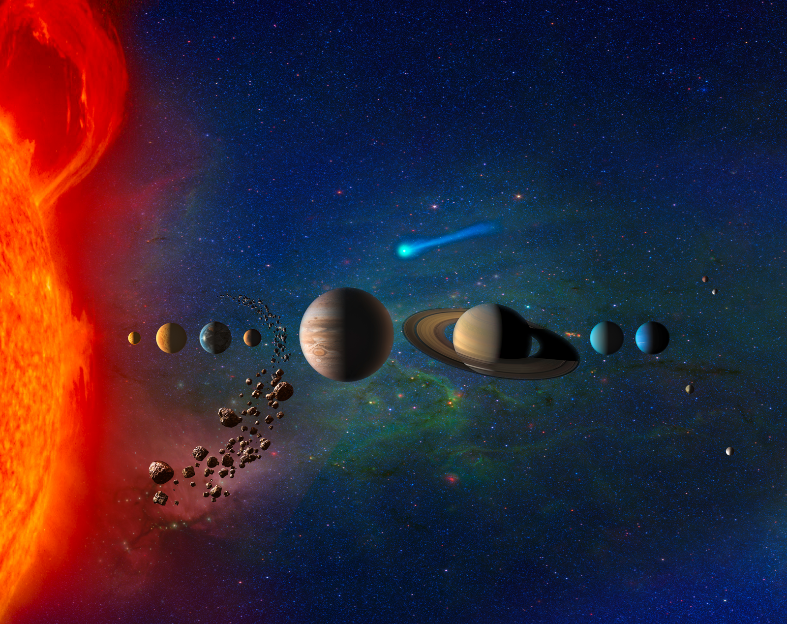 an artistic rendering of our solar system