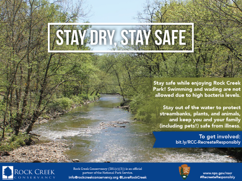A sign with information about the stay dry stay safe campaign