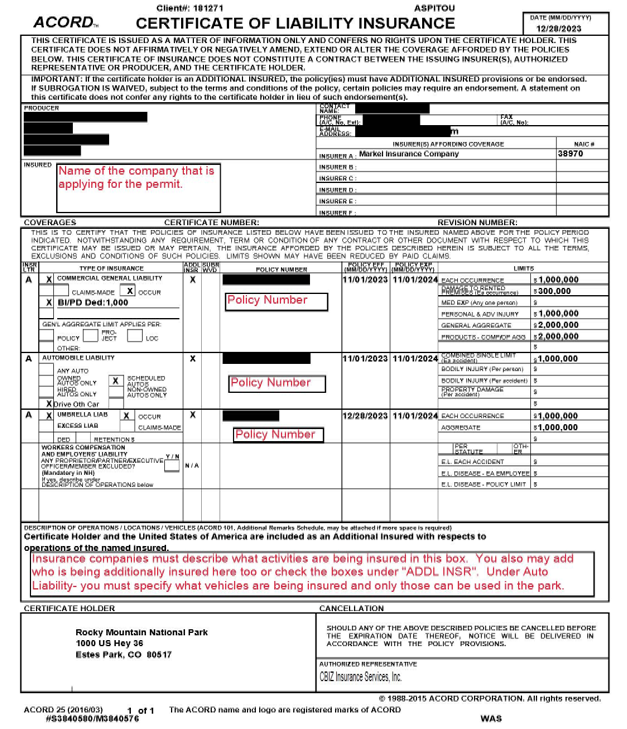 Example Certificate of Liability Insurance