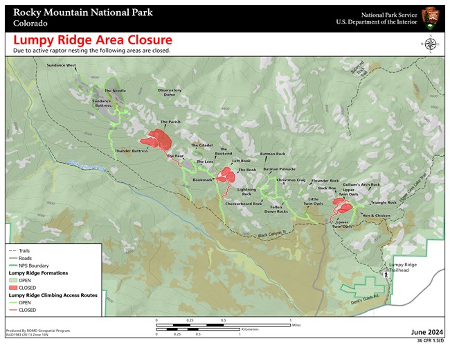 Map of Raptor Closures in Lumpy Ridge_Updated June 2024