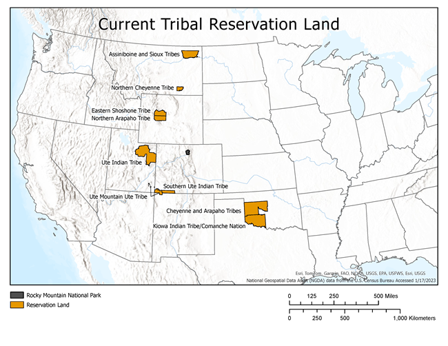 Map showing Tribal Reservations of RMNP's Traditionally Associated Tribes