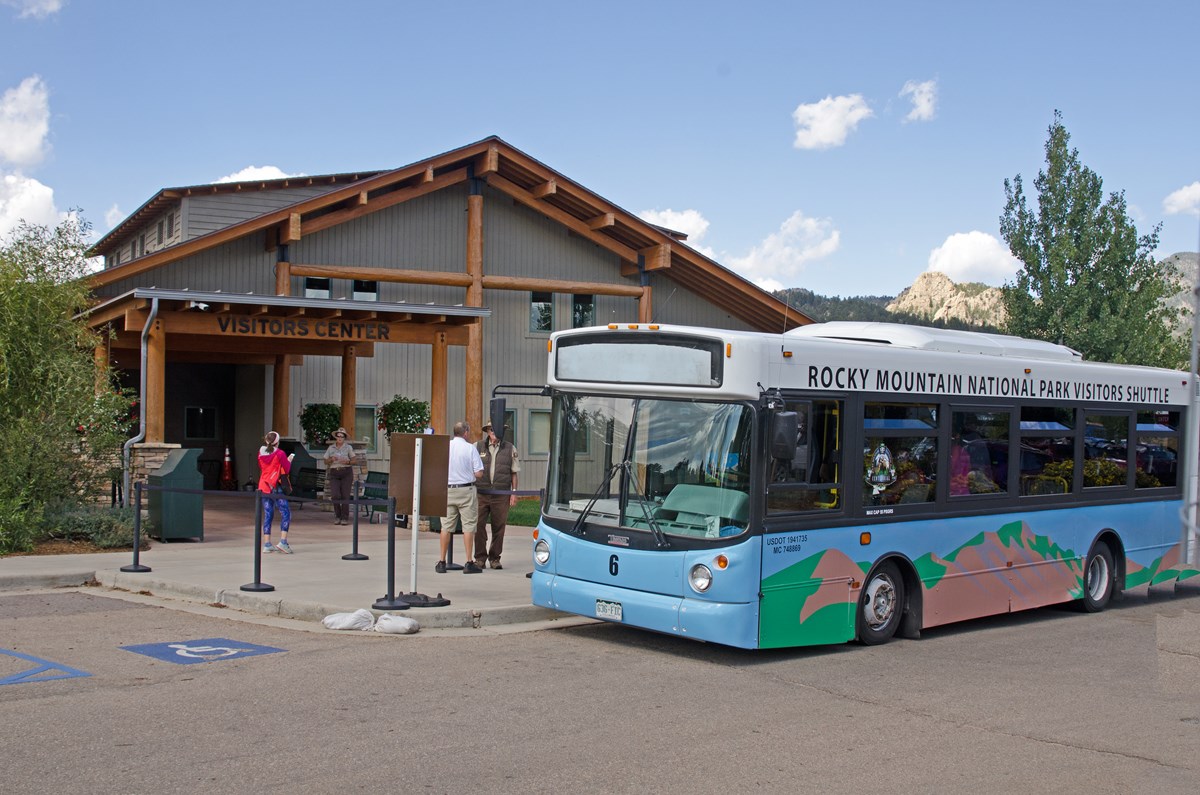 RMNP Hiker Shuttle bus at the Estes Park Visitor Center