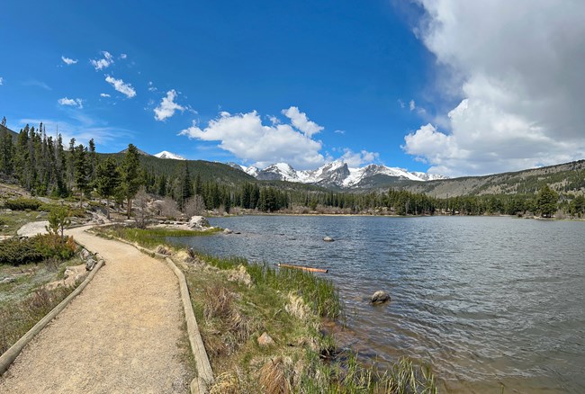 Sprague Lake Trail in May with Contintental Divide
