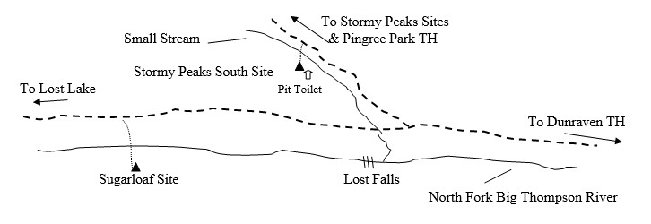 Drawing of Stormy Peaks South Campsite Location