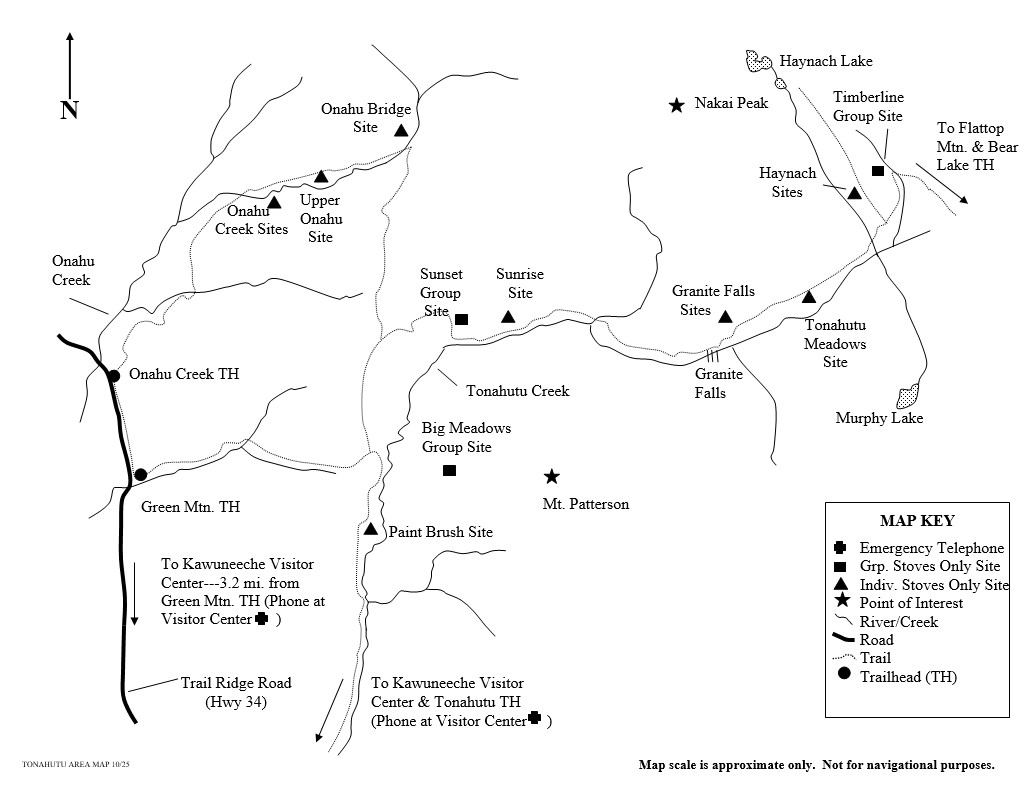 Drawing of Tonahutu area map showing location of wilderness campsites