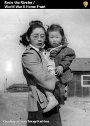 Trading card with Japanese woman and child in the internment camps.