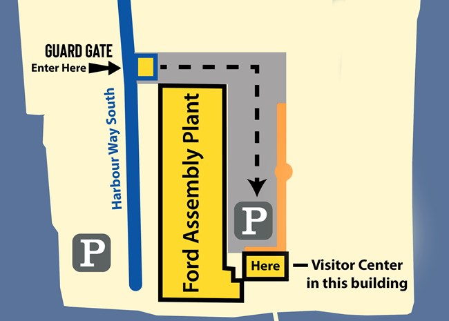 Illustrated map of parking area at Ford building.