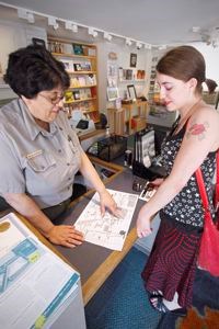 Park Ranger helping a visitor at the Visitor's Center