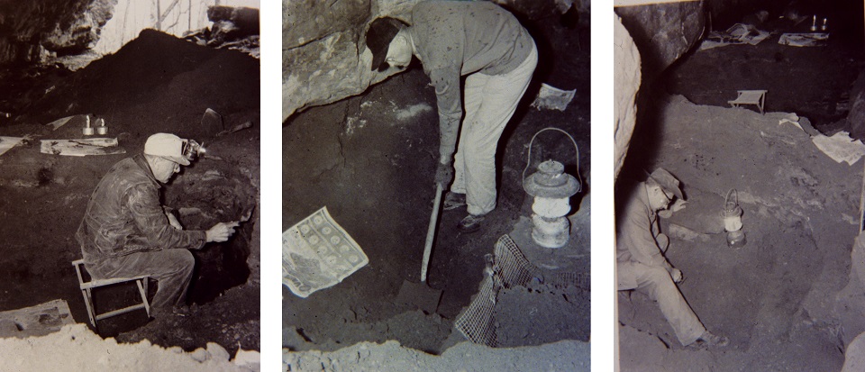 Three Tennessee Archeological Society members excavating