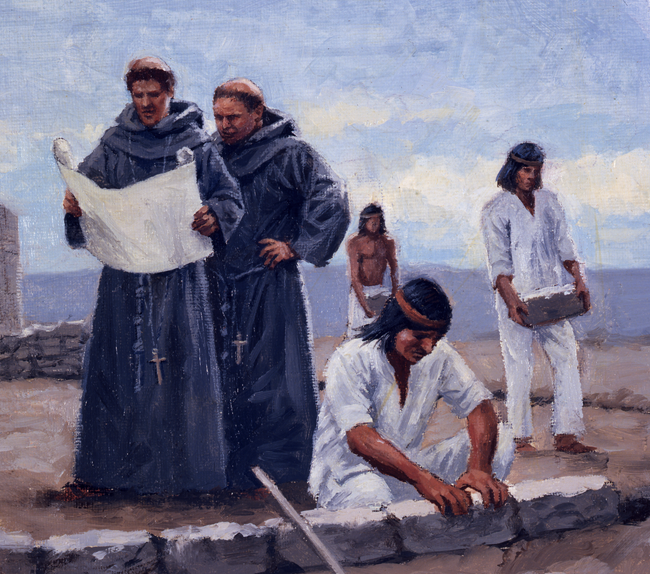 Fransican friars and Mission Indegenous working limestone