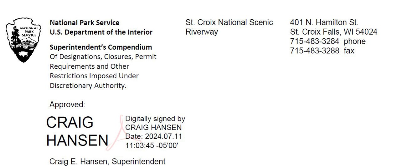 Compendium header showing the signature of superintendent Crag Hansen and effective date of July 11, 2024. Craig E. Hansen, Superintendent