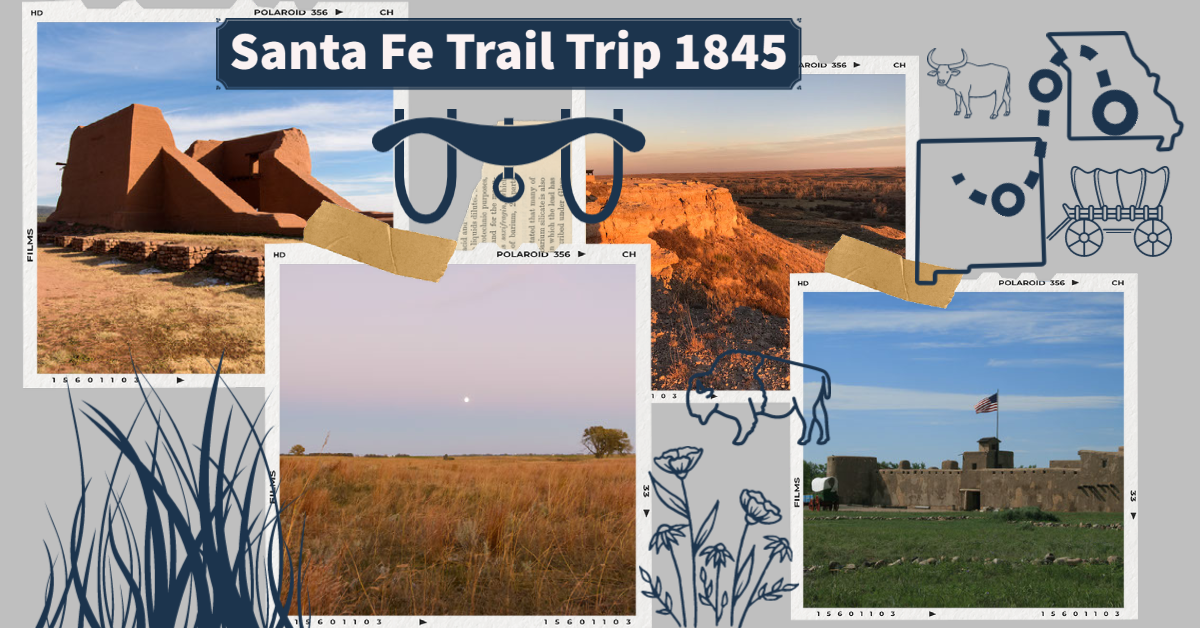 A scrapbook page depicting multiple scenes from the trail, and relevant icon images.