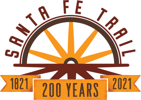 Wagon wheel logo which reads, “Santa Fe Trail, 1821-2021. Two hundred years.”